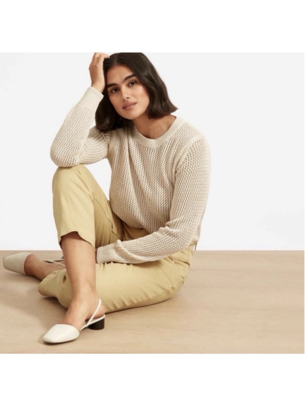 Everlane The Mesh Soft Cotton Crew Neck Women Sweater Praline Cream XS Capsule